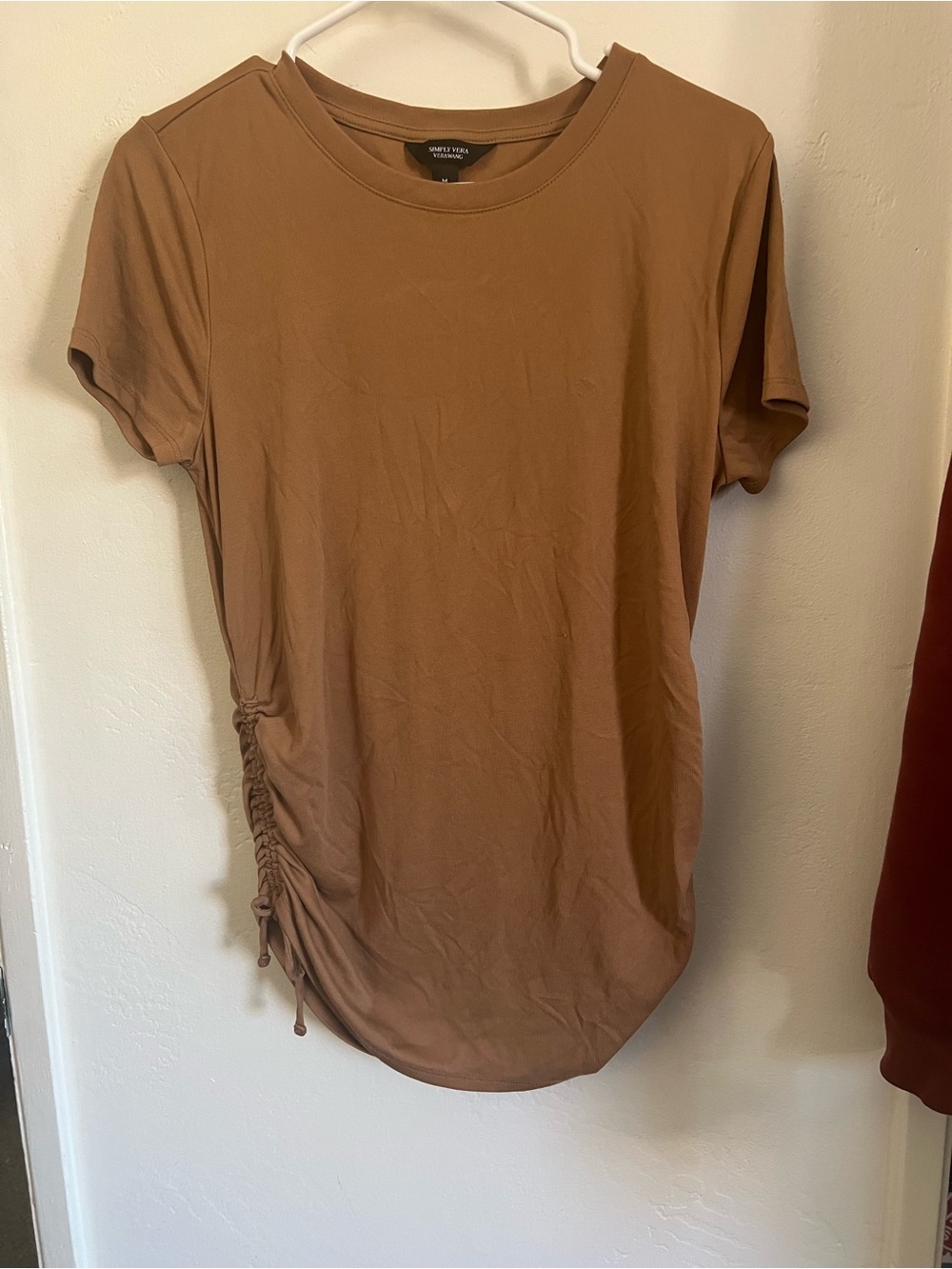 Simply Vera Vera Wang Tan Short Sleeve Side-Ruche Tee
